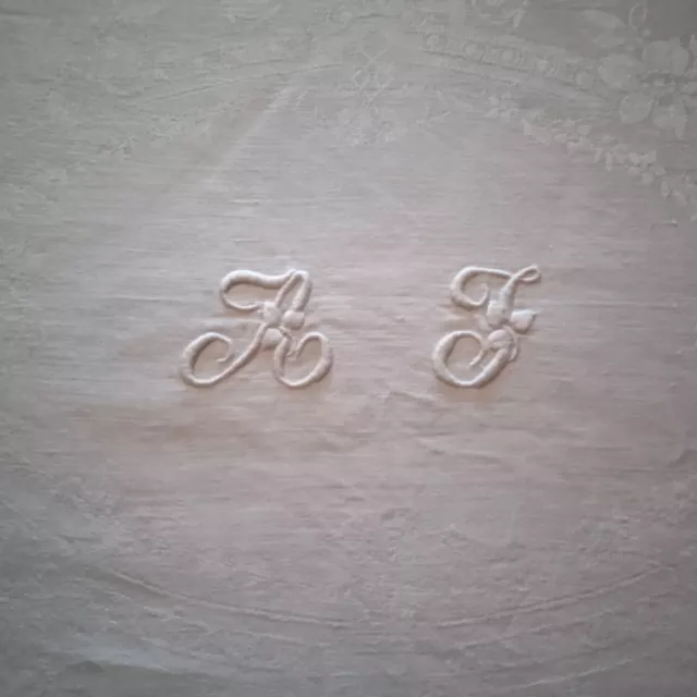 Ancienne Nappe En Damasse De Lin Monogramme A F