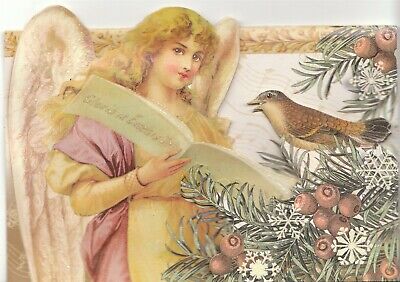 Christmas Card Old Fashioned Victorian Angel Glitter Die Cut New with Envelope