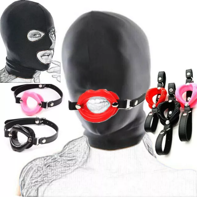 Offener Mundknebel Mit Oral Lippen Fixierung O-Ring Maske Kopfhaube Bondage BDSM