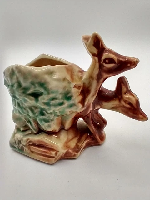 VINTAGE MCCOY DEER Planter Pot Pottery Fawns Brown and Green USA Made