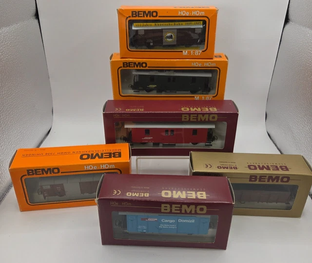 VINTAGE BEMO MODEL Train Carriages Cargo Vans Bundle x6 HOe HOm £19.99 ...