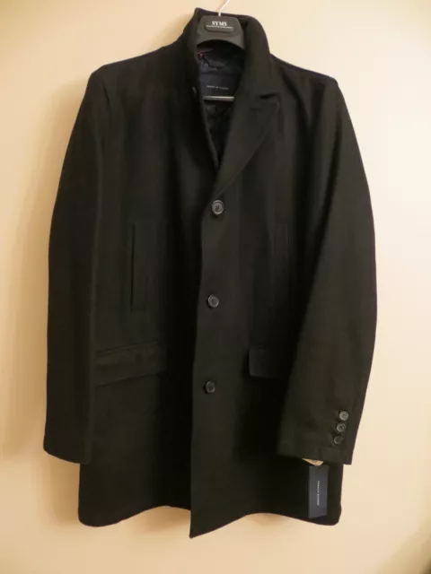 New Tommy Hilfiger Single Breasted Wool Overcoat Black Men's Large MSRP $275