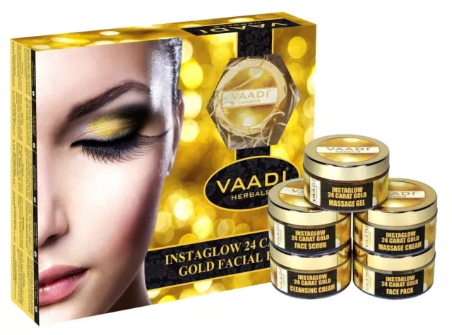 Vaadi Herbals Gold Facial Kit (24 Carat Gold Leaves, Marigold, Wheatgerm Oil F/S