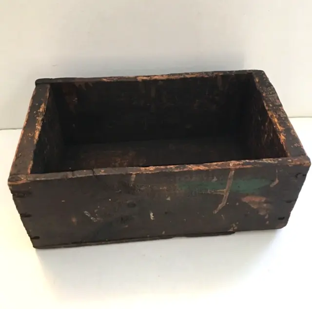 Antique Primitive Early Wooden Open Box Dark Brown Rustic Worn Usable Barn