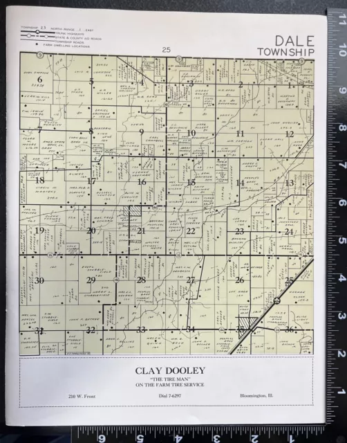 Plat Map Illinois 1957 Dale Township Advertisement McLean County Bloomington