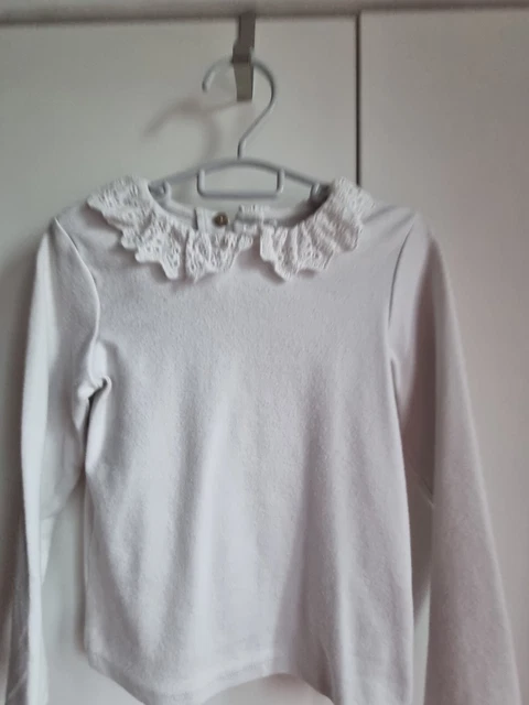 Girls Next White Top T Shirt Long Sleeved Age 4-5 Years Frilly Collar