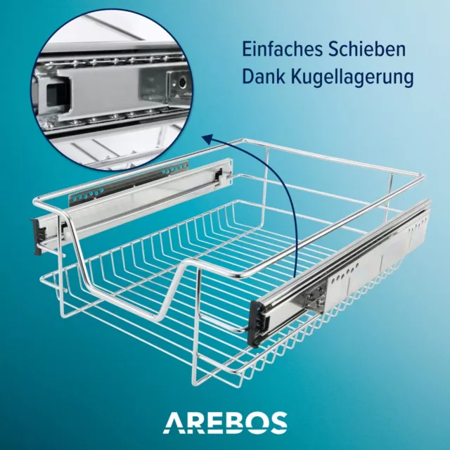 AREBOS 2x Teleskop Schublade Küchenschublade Korbauszug ausziehbar 60 cm 3