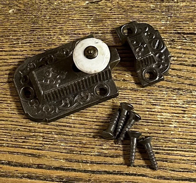 Antique Fancy Cupboard Latch With Porcelain & Brass Top, c1880’s