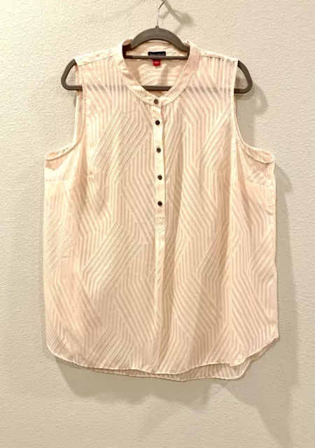Vince Camuto 2X {Fits 1X} Sleeveless Georgette Top Blush Burn Out Stripes Sheer