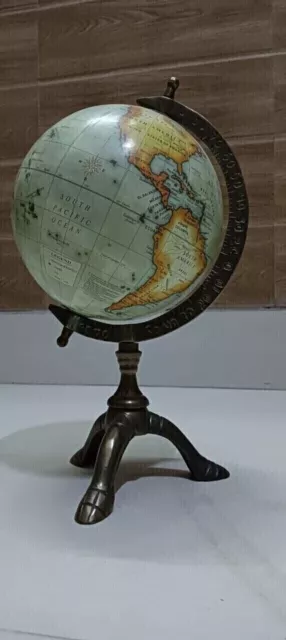 Antico Ottone Terrestre Mondo Globe & Mappa Nautico Desktop Unico 33cm