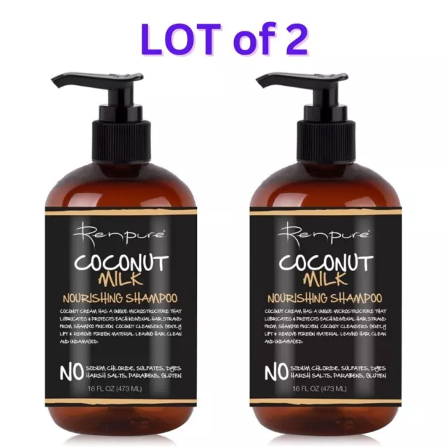 RENPURE Coconut Milk Nourishing Shampoo 16 fl oz [LOT of 2]