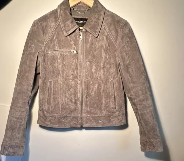 Andrew Marc New York Suede Leather Jacket Ripley in Gray Size Medium Retail $425