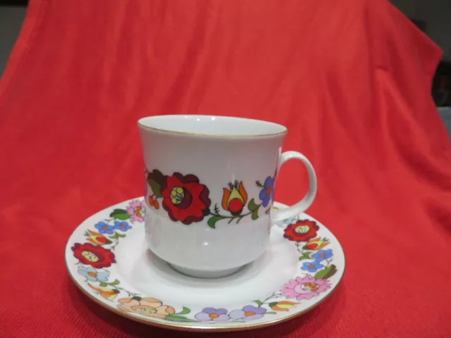 Kalocsa Handpainted Porcelain  Coffee Cup & Saucer # 39