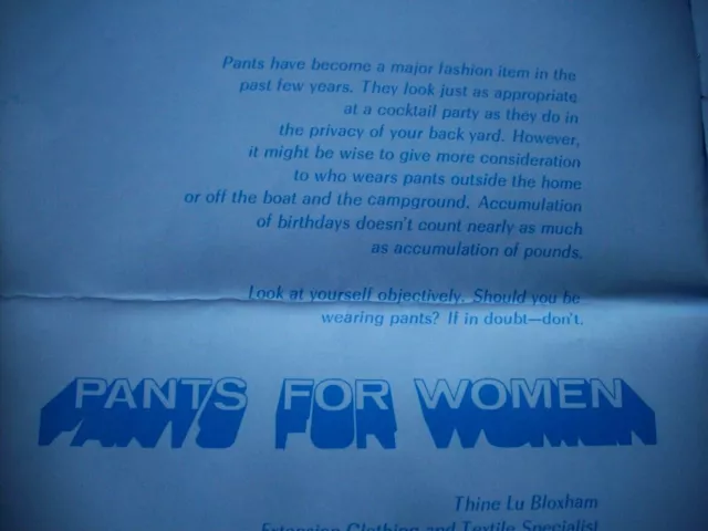 PANTS for Women guía de instrucciones folleto de sastrería para un buen ajuste 1970 2