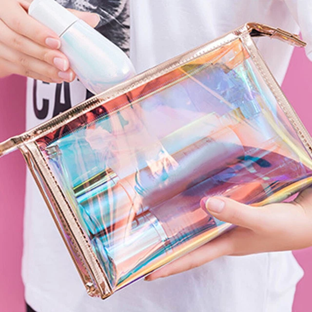 PVC Laser Makeup Bag Cosmetic Pouch Bath Toiletry Bag Zipper Travel Storage Case