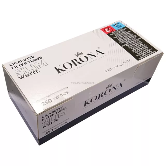 KORONA SLIM WHITE 250 Filter TUBES Tip Paper Smoking Cigarette Tobacco UK FREE