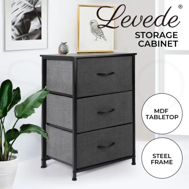 Levede Storage Cabinet Tower Chest of Drawers Dresser Tallboy 3 Drawer Bedside