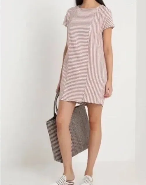 Madewell Womens Stripe-Play Button-Back Linen Blend Shift Dress Size XXS