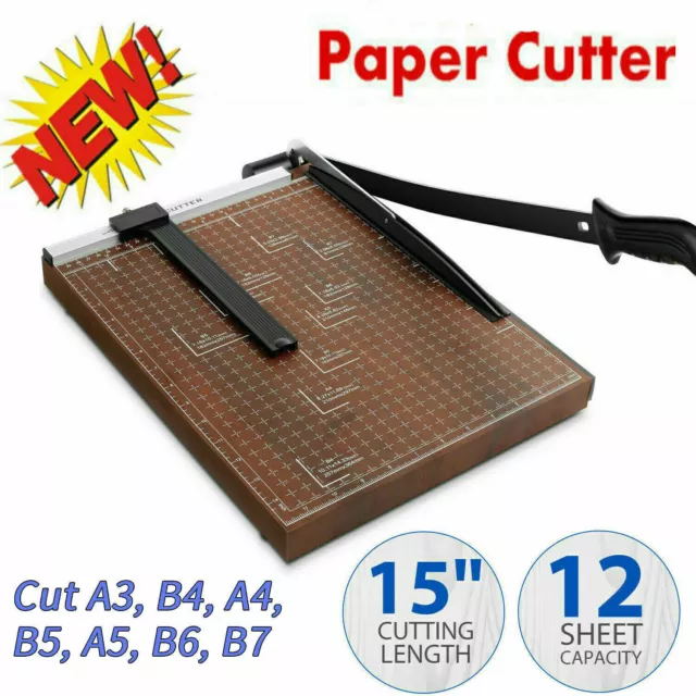 15" Paper Cutter A4 To B7 Wooden Metal Base Guillotine Page Trimmer Heavy Duty_