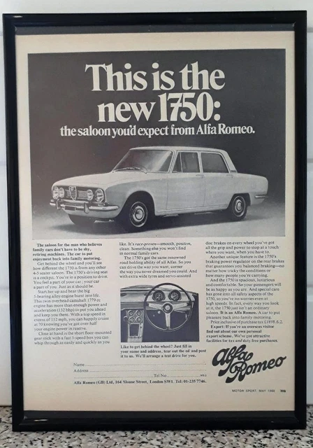 FRAMED ORIGINAL CLASSIC Car Ad for the new Alfa Romeo 1750 from 1968 £ ...
