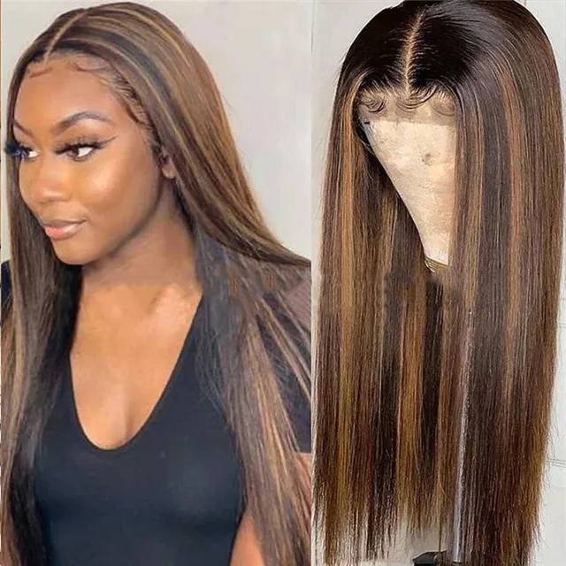 Pelucas de moda Ombre marrón cabello humano peluca brasileña completa larga frontal recto