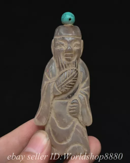 3.2" Old Chinese Crystal Carving Dynasty Figure Snuff box Snuff bottle Statue