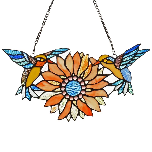 Capulina Stained Glass Window Hangings Sunflower Birds Window Panels Suncatch...