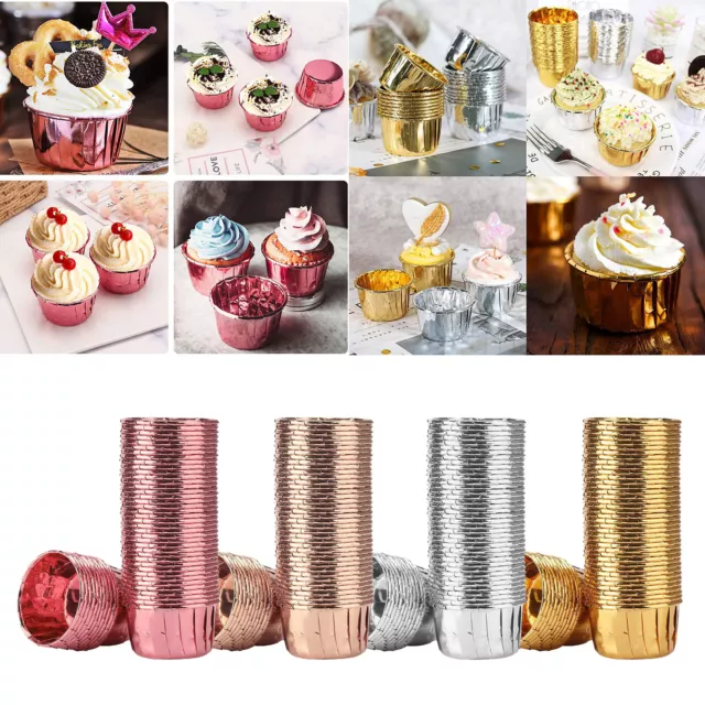 50PCS Cupcake Wrappers Foil Cup Cake Cases Tasses de cuisson en papier Muffin