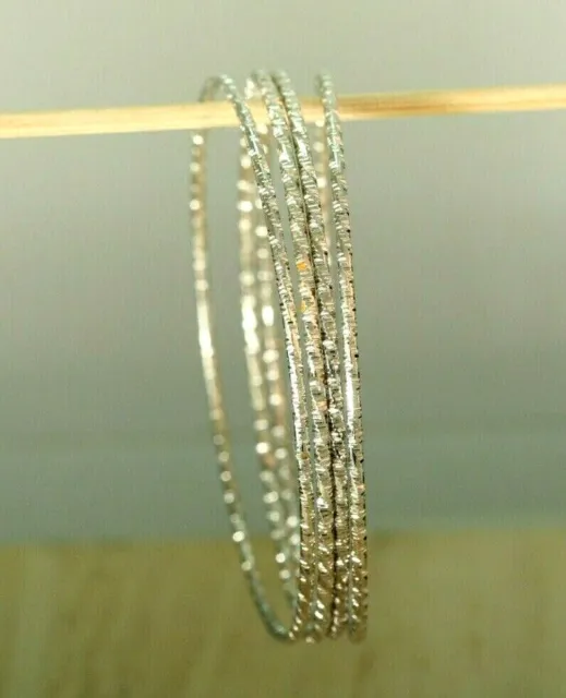 Set Of 4 ~ 22K 24K Thai Baht Dp White Gold Stacking Diamond Cut Bangle Bracelets