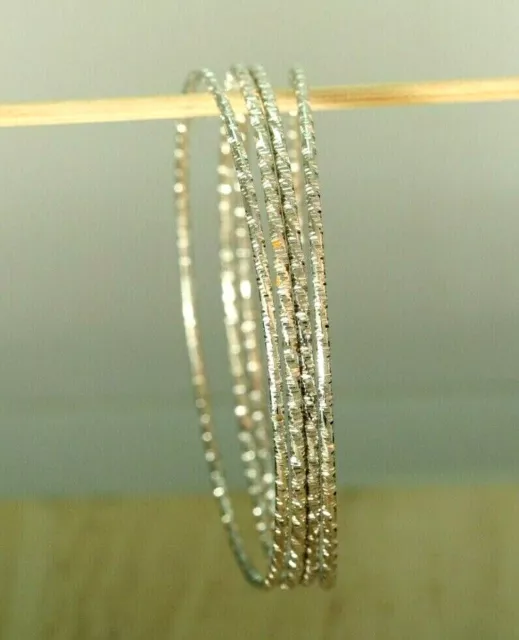 Set Of 4 ~ 22K 24K Thai Baht Dp White Gold Stacking Diamond Cut Bangle Bracelets