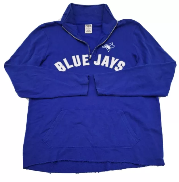 Victorias Secret Love Pink Size Small Blue White BLUE JAYS Half Zip Sweatshirt