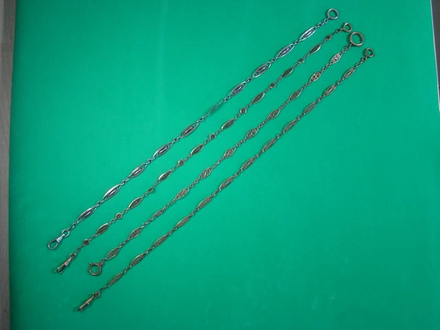 Lot De 4 Chaînes Doubles Anciennes Pour Montre à Gousset En Acier - Fermoirs Fonctionnels