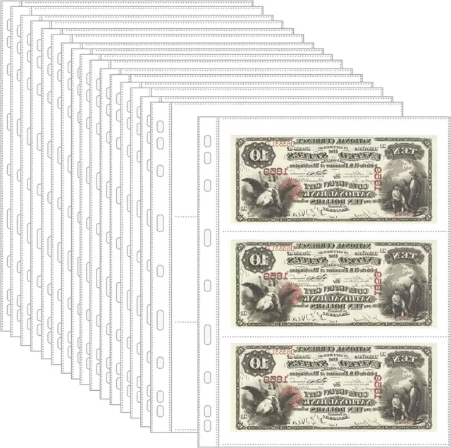 20 Sheets Currency Pages for Paper Money Collection - 3 Pockets Currency Sleeves