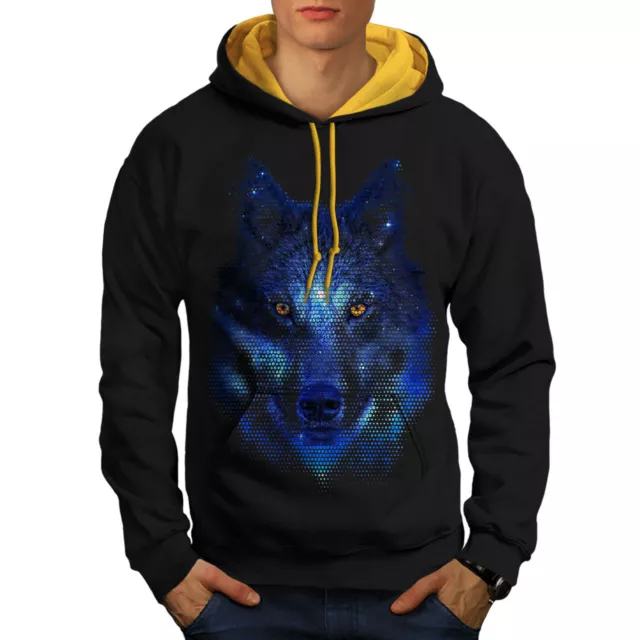 Wellcoda Forest Wolf Pixel Life Mens Contrast Hoodie, Movie Casual Jumper