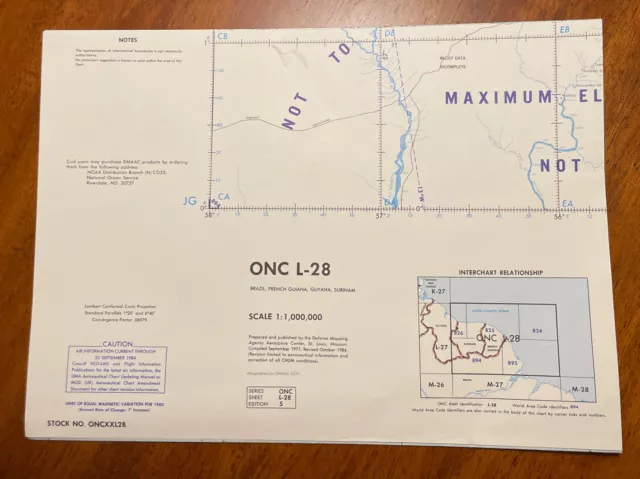 Map Onc L-28 Aeronautical Chart Map Defense Mapping Oncxxl28 42"X56"   Fsh