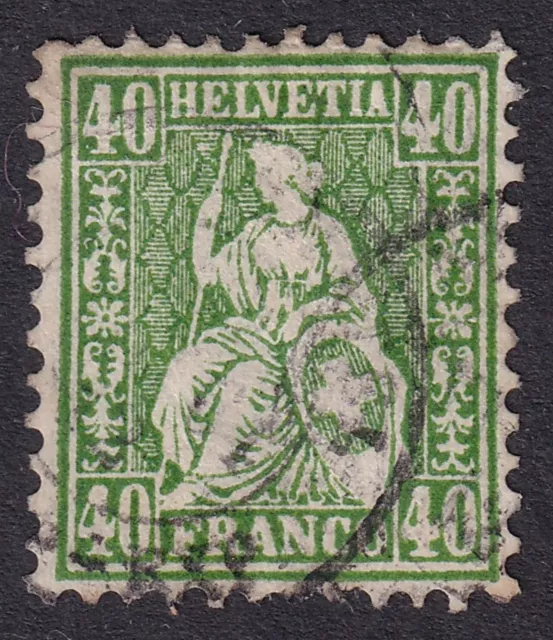 SWITZERLAND 1862-64 Sitting Helvetia 40c Green SG 58 Used (CV £85)