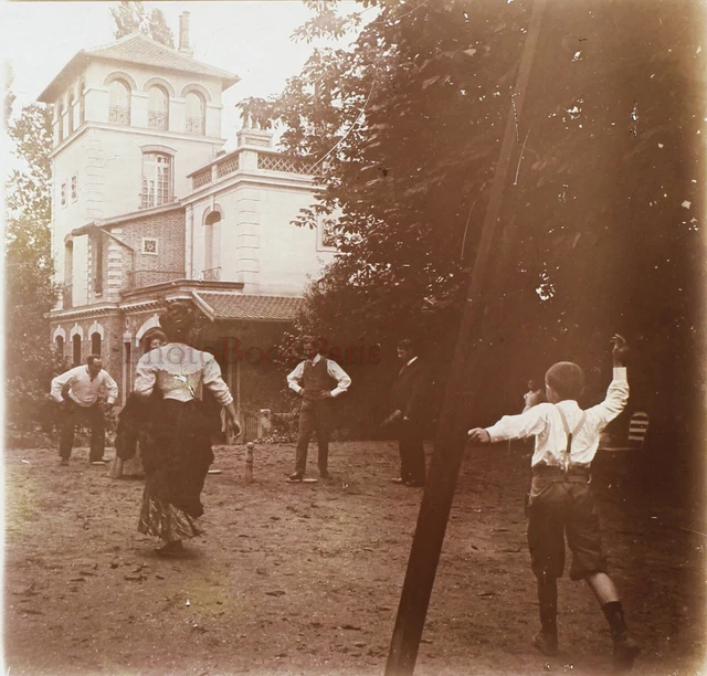 FRANCE Family Games c1910 Photo Stereo Glass Plate VR12hc