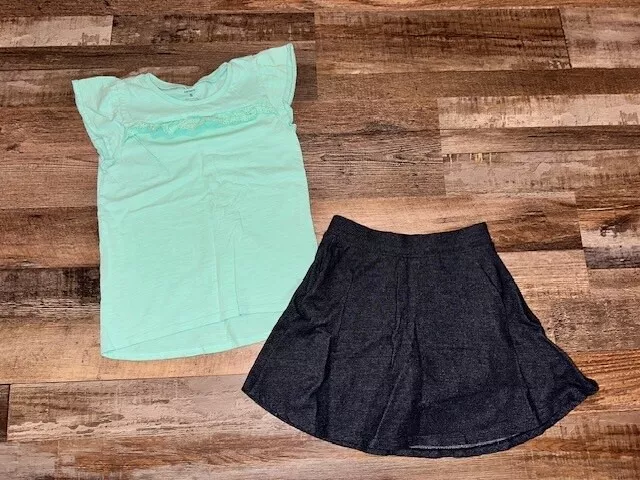 2 piece outfit set Girls size 8 Navy Skirt Skort Aqua blue shirt Carter's