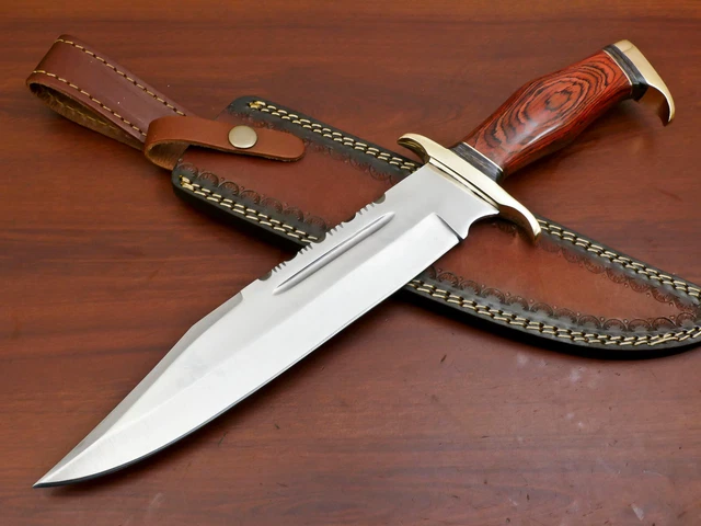 Custom Hand Made D2 Steel Blade Bowie Hunting Knife- Pakka Wood  - Za-4260