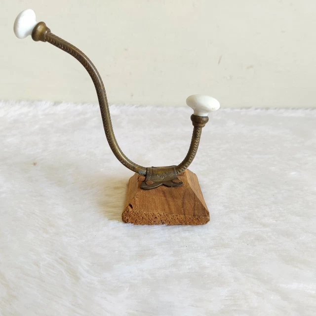 Vintage Ornate Victorian Dual Side Ceramic Knobs Brass Swirl Wall Hook with Base