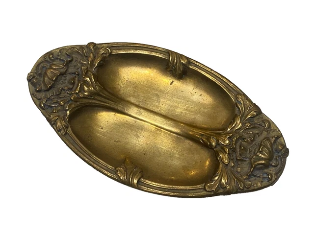 Superbe ANCIEN Plat Bronze/laiton Massif Signé COLINI