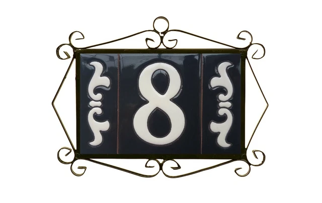 10cm x 7.5cm Spanish hand-painted Costa Black  & White Ceramic Numbers tiles