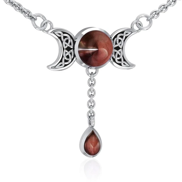 Crescent Triple Moon Sterling Silver Necklace Gem Goddess Peter Stone Jewelry
