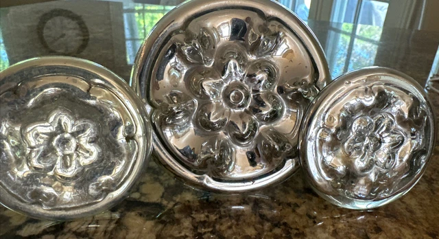 Antique Mercury Glass Etched 2.5”/4” Curtain Tie Back Knobs Set of 3