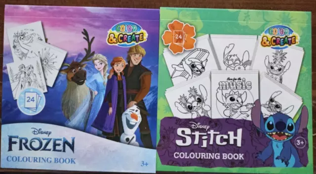 2 Mini Malbuch Disney Frozen+Disney Stitch  Malbücher Set mit je 24 Seiten Malen
