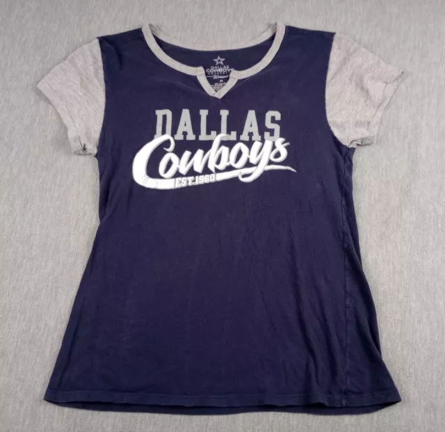 Dallas Cowboys Womens Sz Med Gray Blue V Neck Authentic Top Tee Shirt