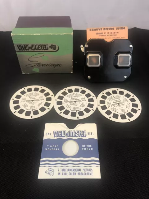 Sawyers Bakelight VIEWMASTER STEREOSCOPE With Box & x3 Disney Reels- Vintage