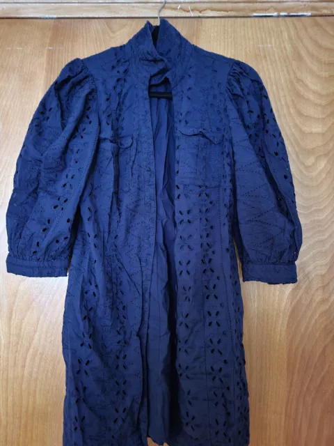 INC International Concepts PUFF SLEEVE Broderie MIDI DRESS, NAVY, US Size 8