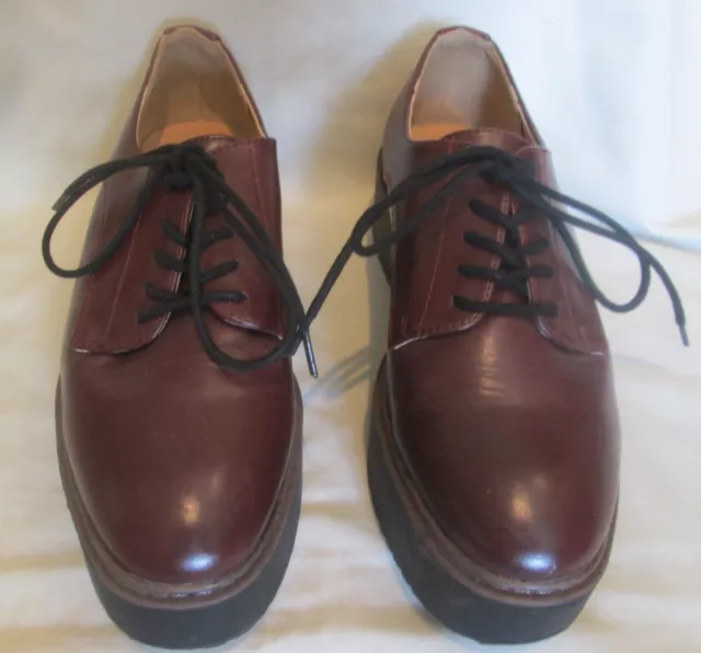 Madden Girl Women's Written Lace-up Platform Oxford Shoe Burgundy 7M ~ NICE