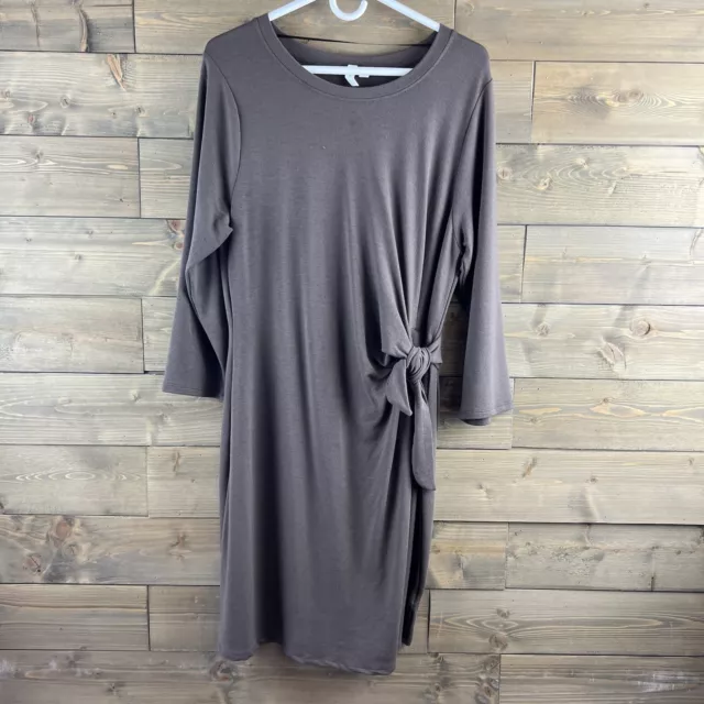 Cable & Gauge Womens Dress 3/4 Sleeve Side Tie Brown Stretch Size XL